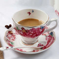 European Luxury Style Ceramic Coffee Cup Saucer Set Gold Trim Flower Design Porcelain Bone China Teacup Spoon Inspired European