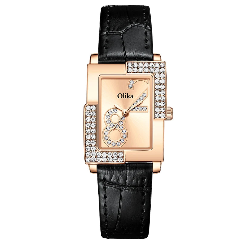 Olika Customizable Elegant Women's Rectangle Quartz Watch Waterproof with 18mm Leather Band Alloy Case Material Fashionable