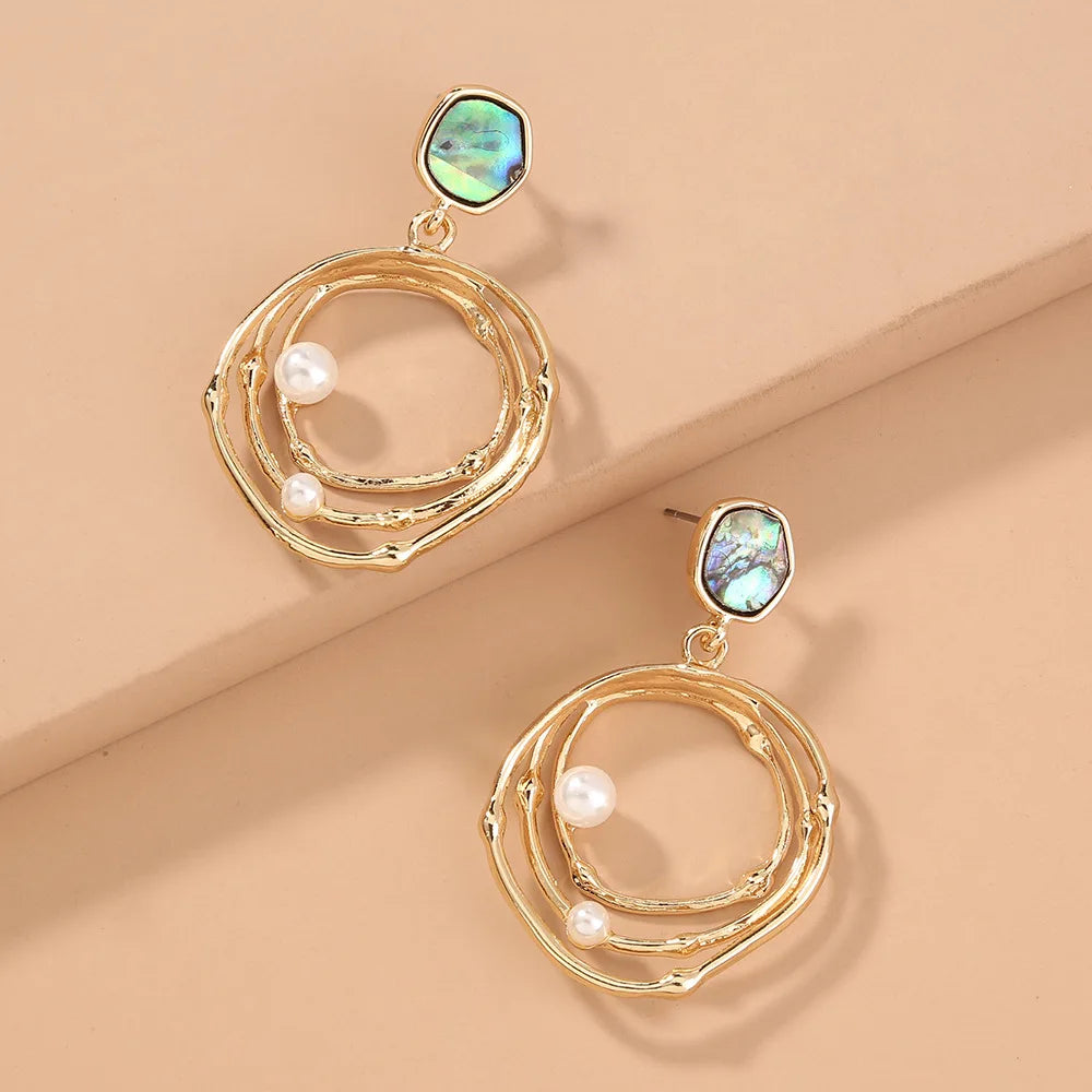Hot Sale Natural Abalone Multi-layer Circle Ear Studs Pearl Earrings Jewelry for Women