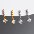 Wholesale Fashion Jewelry 925 Sterling Silver Square CZ Diamond Dangling Gold Plated Stud Earring Jewelry for Women