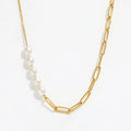 High End 18K Gold Plated Jewelry Wholesale Pearl Paper Pin Mixed Chain Necklace Asymmetric Stainless Steel Fashion Jewelry