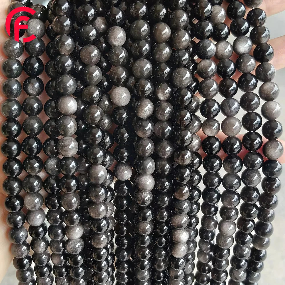 4/6/8/10/12/14/16mm Gold Silver Multicolor Rainbow Eye Obsidian Natural Stone Loose Round Beads for Jewelry Making
