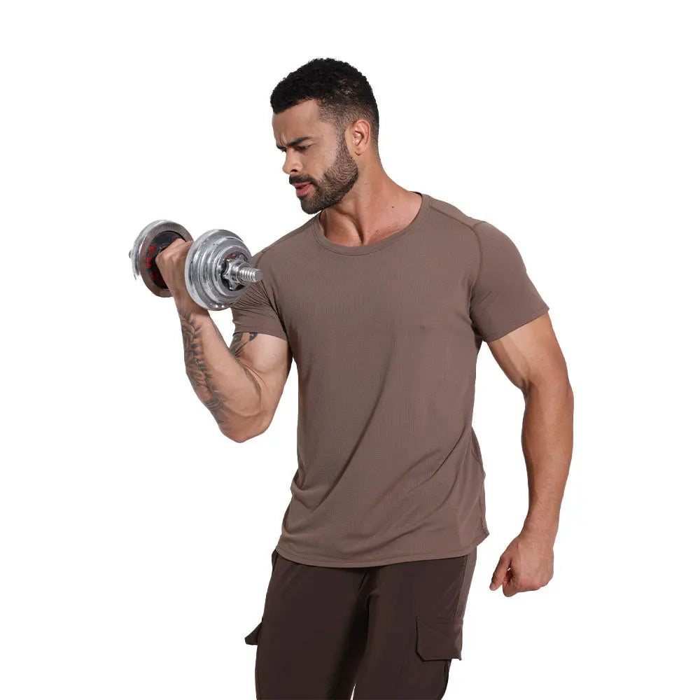 O-neck Men's Quick Dry T-shirts Breathable High Elasticity T-shirts Outdoor Gym Fitness T-shirts