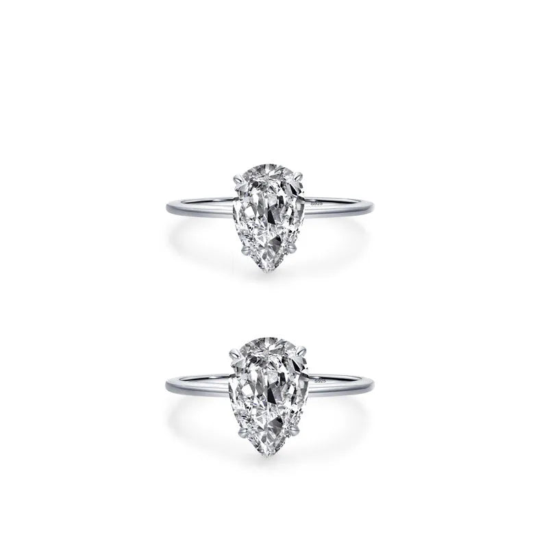 Luxury Simulated Big Diamond Ring 925 Sterling Silver Waterdrop 2ct 3ct Cubic Zirconia Cz Engagement Jewelry Ring for Women