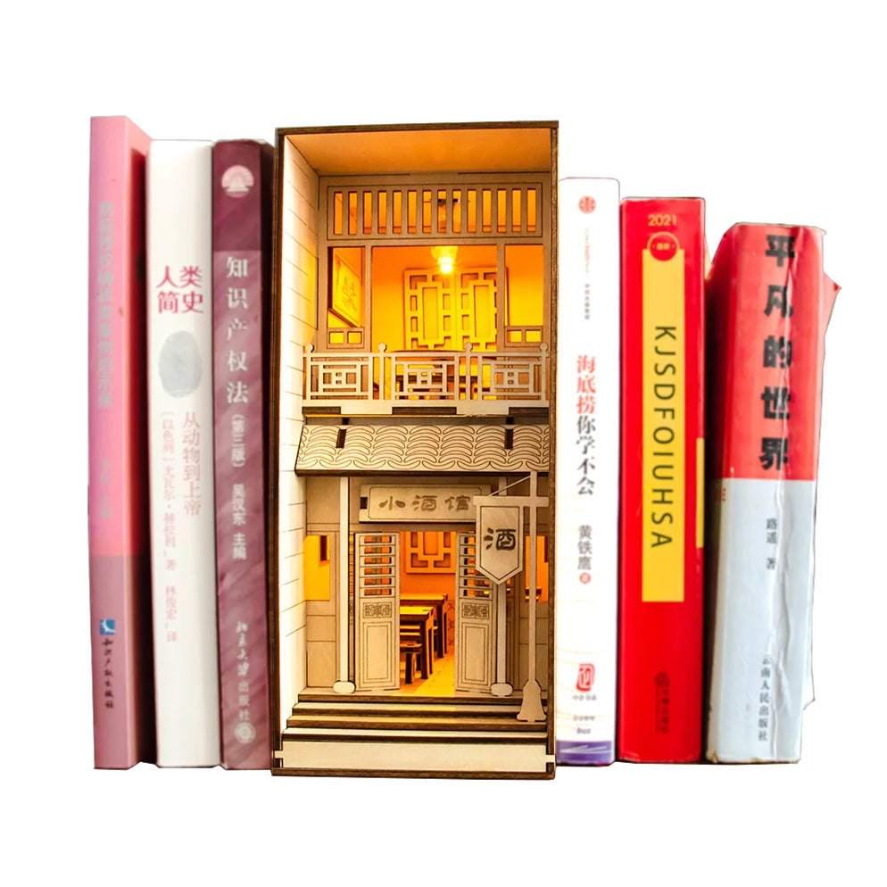 Wooden Alley Book Nook Kit Bookend Stand Bookshelf Insert DIY Bookends Decor Model Building Kit Accessories
