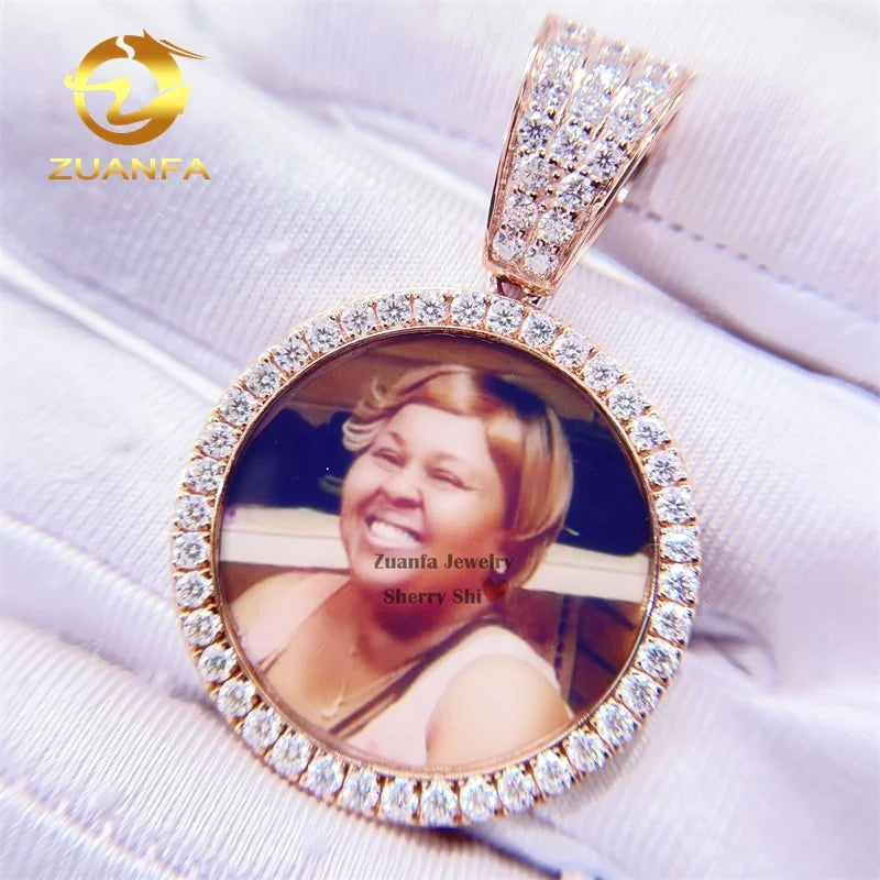 10.78G 35MM 10K Real Rose Gold Picture Photo Pendant With Moissanite Diamond Pass Diamond Tester