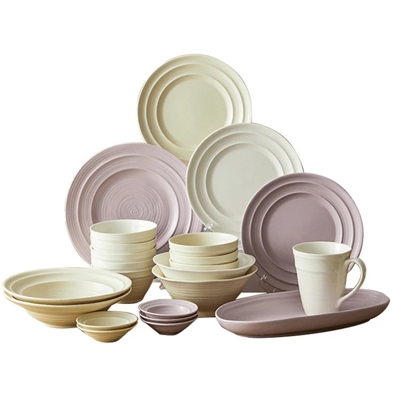 High-end Kitchen Tableware Ceramic Bowl Plates Sets Nordic White Ceramic Dinnerware Sets Luxury Crockery Dinner Sets