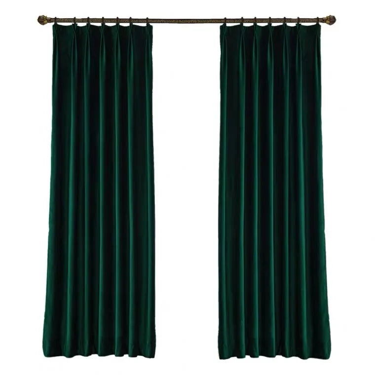 American Retro Style Luxury Green Velvet Solid Color Shade Fabric for Bedroom Living Room Window Curtain