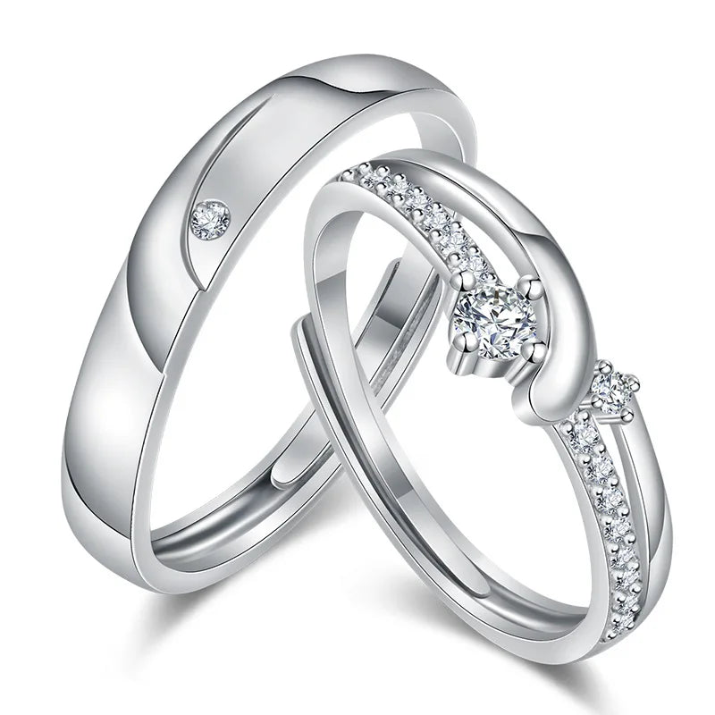 Luxury Silver Plated Lover Ring Diamond Open Couple Rings for Women Men Wedding Engagement Wedding Jewelry