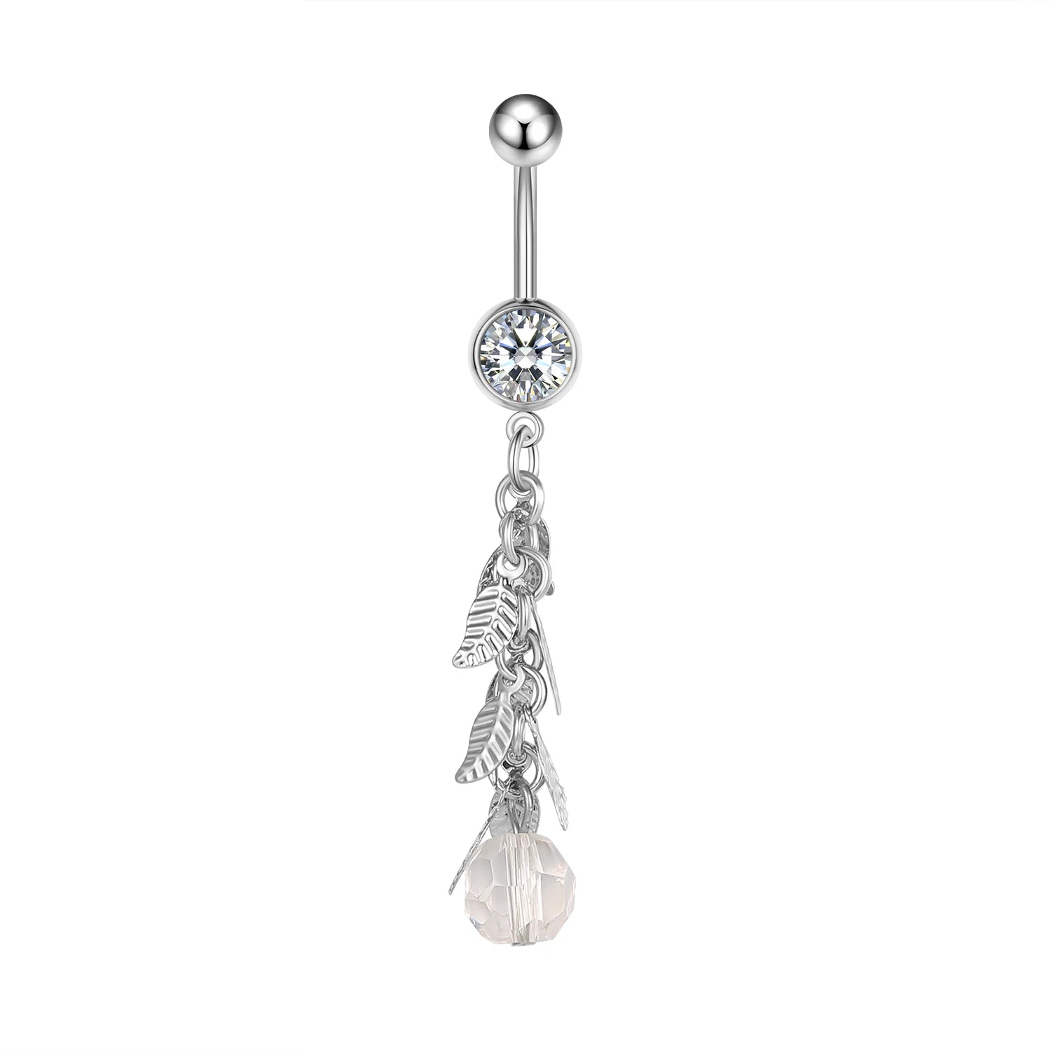 New Leaf Pendant Navel Ring Creative Tassel Exquisite Zircon Navel Nail Piercing Jewelry Wholesale