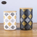 Custom LOGO  Canister Food Storage with Bamboo Lid Jars Containers Ceramic Canisters with Lid for Store Candy Biscuit Nut