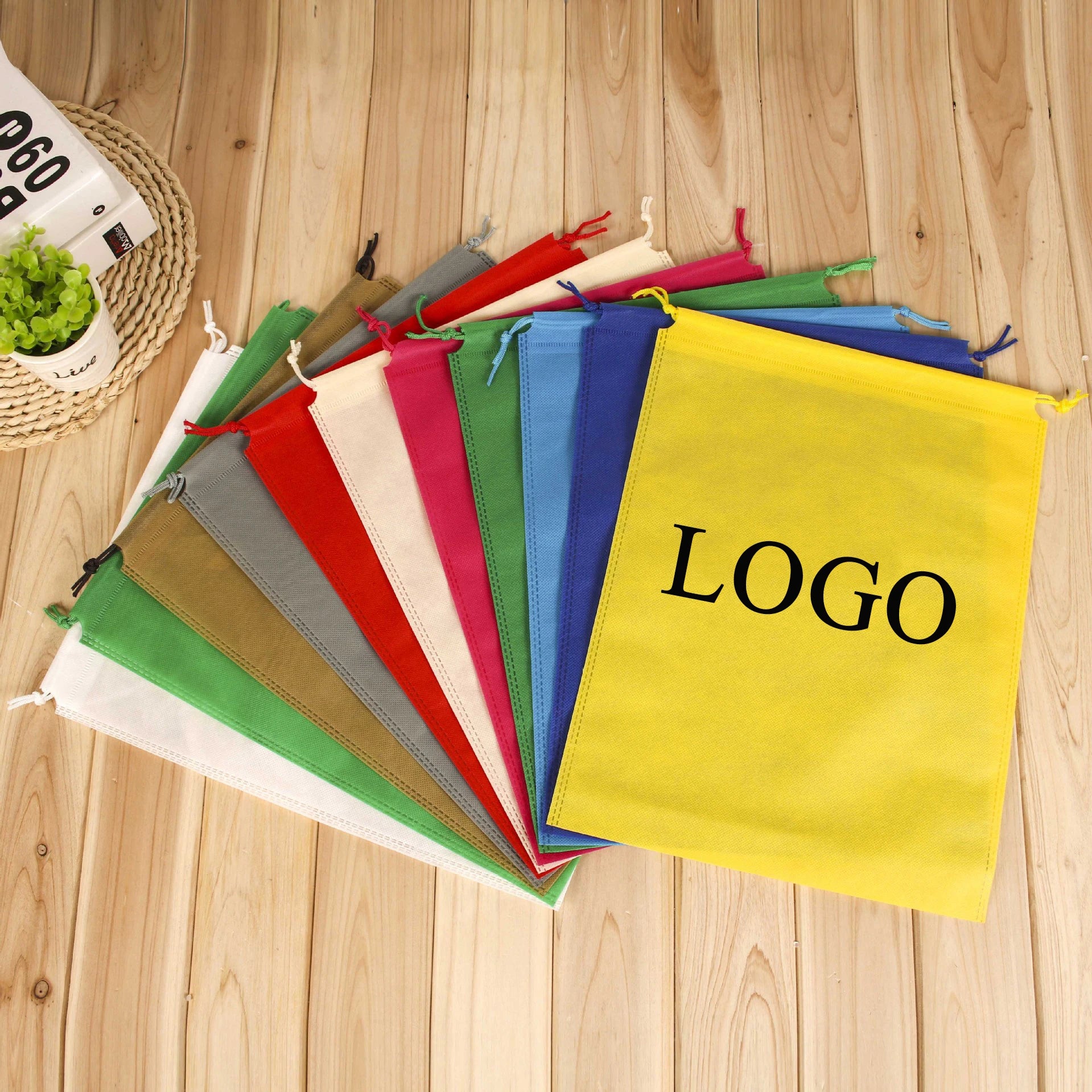 Wholesale Custom Print Logo Reusable Laminated Custom Small Non Woven Drawstring Bag for Gift Eco-friendly Drawstring Shoe Bag
