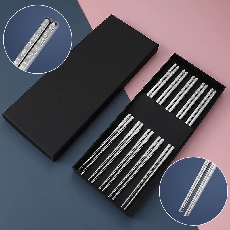 In Stock New Custom Personalized Long Gold Stainless Steel Chopsticks Set Cheap with Gift Box for Sushi