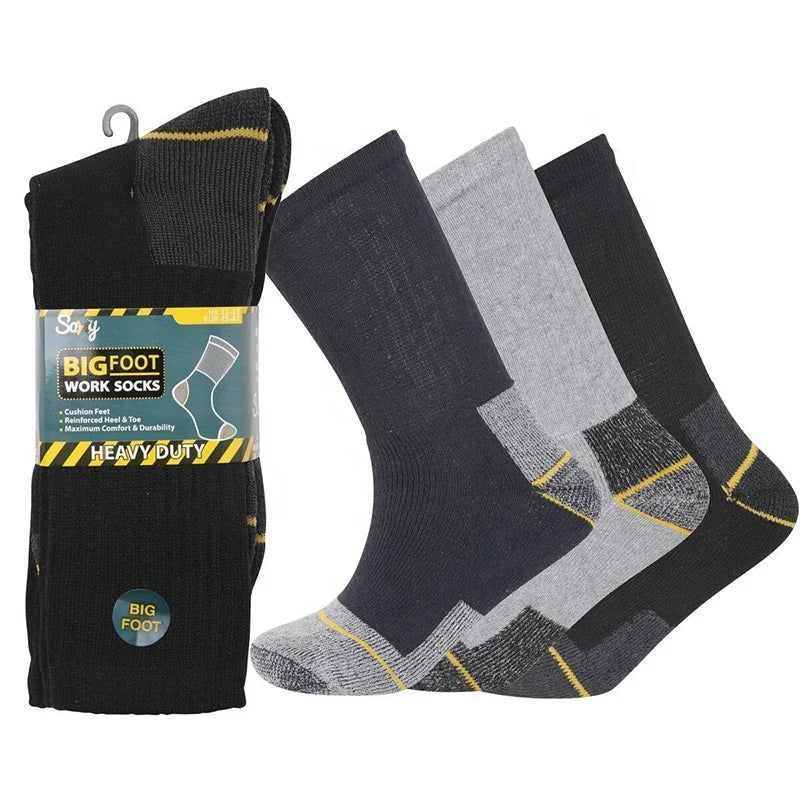 Wholesale Organic Recycled Cotton Moisture Wicking Crew Socks for Men Heavy Duty Terry Print Logo for Spring Hiking and Work