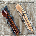 2 Pcs Set Flatware Eco Friendly Reusable Bamboo Wood Chopsticks Spoon Set With Cloth Bag for Camping Travel