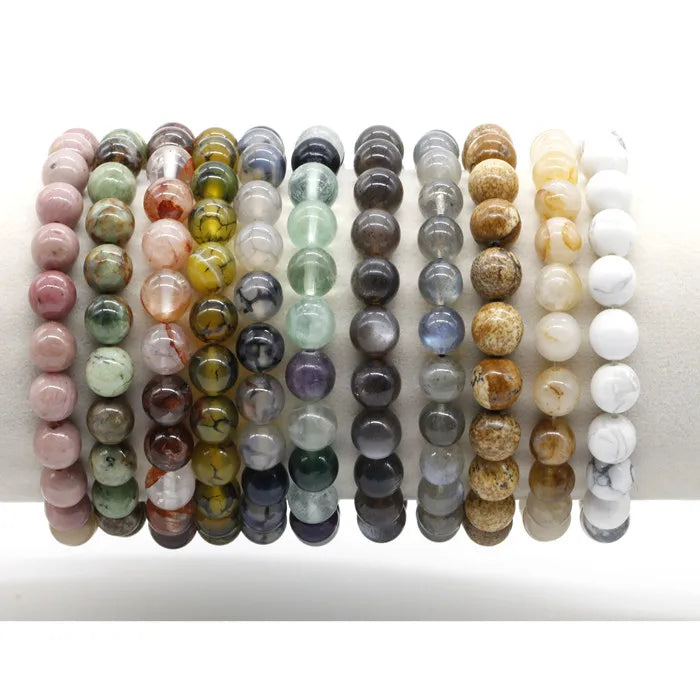 Wholesale Classic 8mm Round Agate Stone Beads Natural Gemstones Elastic Bracelets for Women Men