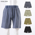 Classic Pop Men's Casual Vintage Oversize Solid Pattern Breathable Terry Cotton Acid Washed Drawstring Closure 420 GSM Shorts