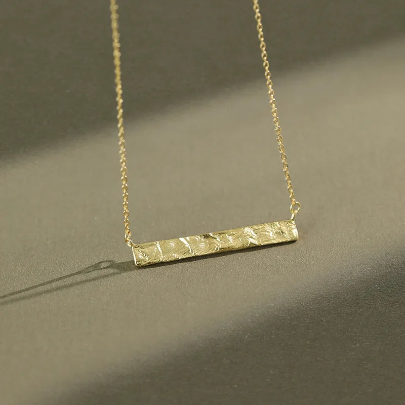 VIANRLA 925 Sterling Silver bar Necklace 18k Gold Plated Gold Hammered Rectangle Pendant Necklace