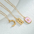 Trendy Gold-Plated Rectangle Sun and Moon Pendant Necklace Geometric Stainless Steel with Diamond for Christian Women