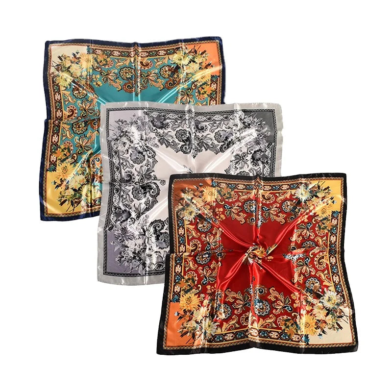 Eur-American  Hot Sale New Design Luxury Cashew Paisley  Pattern Custom 100% Polyester square Turkish Silk Scarf for Women