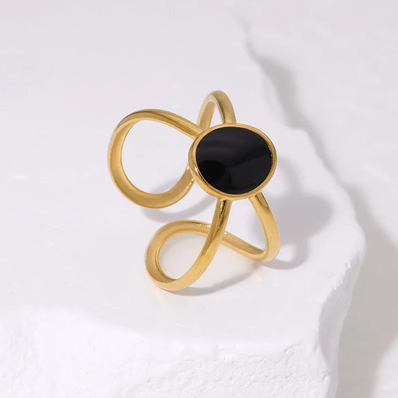 BM Factory Wholesale Waterproof Jewelry Geometric Simple Oil Drop PVD Plating Stainless Steel Women's Hollow Ring for Daily Life