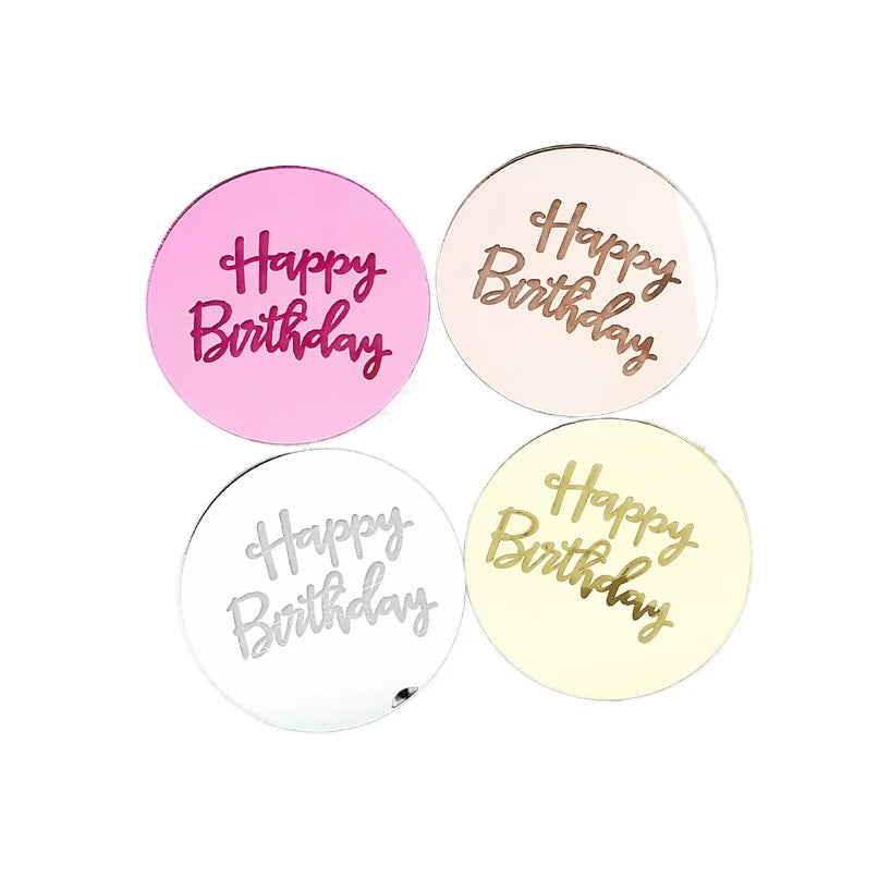 Happy Birthday Cupcake Decoration Round Sign Acrylic Cake Topper Customized Laser Marked Logo Gift Box Decoration