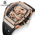 GELATU 6021 OEM Luxury Custom logo Hollow Skeleton Dragon Tourbillon Rubber Strap Odm Sports Automatic Mechanical Watch for Man