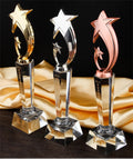 Unique Souvenir Gold Metal Glass Trophy Crystal Award Star Trophy Crystal Base Star Award
