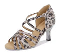 Women Leopard 7.5cm Latin Tango Jazz Salsa Dance Shoes Swing Sandals Training Dancing Heels for Women