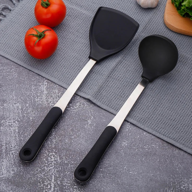 How Sale Stainless Steel Spatula Scoop Silicone Spatula Set Cookware Set Anti-scald Handle Cooking Tool Kitchen Tool