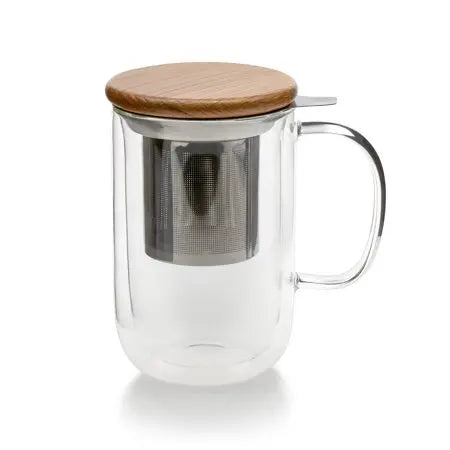 Double Wall Glass Cup Borosilicate Glass Bubble Tea Cups With Tea Infuser and Lid