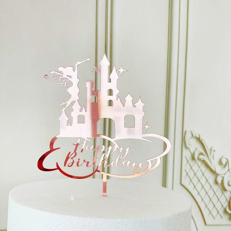 New Arrival Kids Baby Girls Birthday Party Cake Decoration Princess Castle Happy Birthday Acrylic Cake Topper