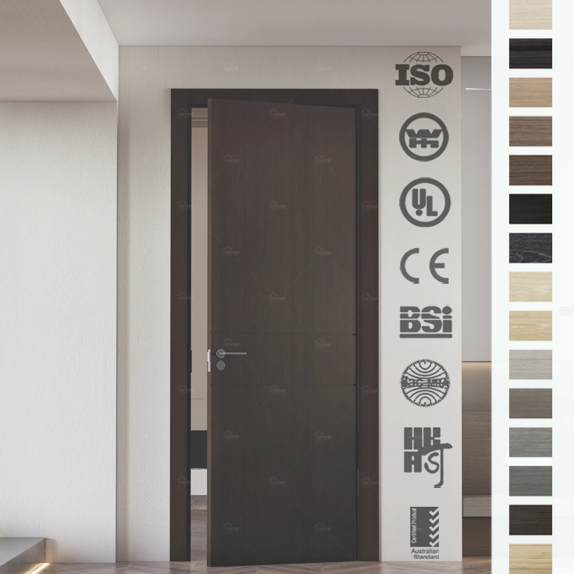 Yohome Custom Black Luxury High Quality Interior Door MDF Bedroom Doors With Hinges Modern Interior Doors in Wood