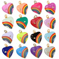 Enamel Rainbow Heart Charms Cubic Zirconia Crystal Retro 1980's Style Charm Vintage Heart Pendant Red Pink Turquoise M54