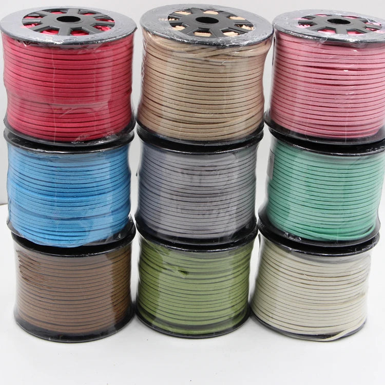 100-Yard 3mm Flat Faux Suede Velvet Korean Leather Drawcord Rope Black White Brown String Lace for Jewelry Garments DIY for Bags