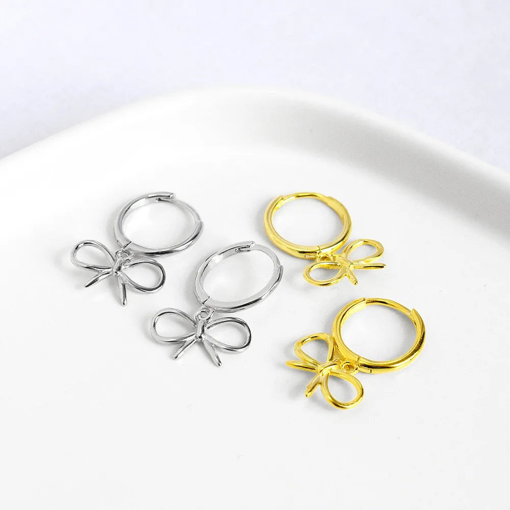 Fashion Gold Plated Sterling Silver Butterfly Knot Earrings S925 Sterling Silver Bow Drop Earring for Party