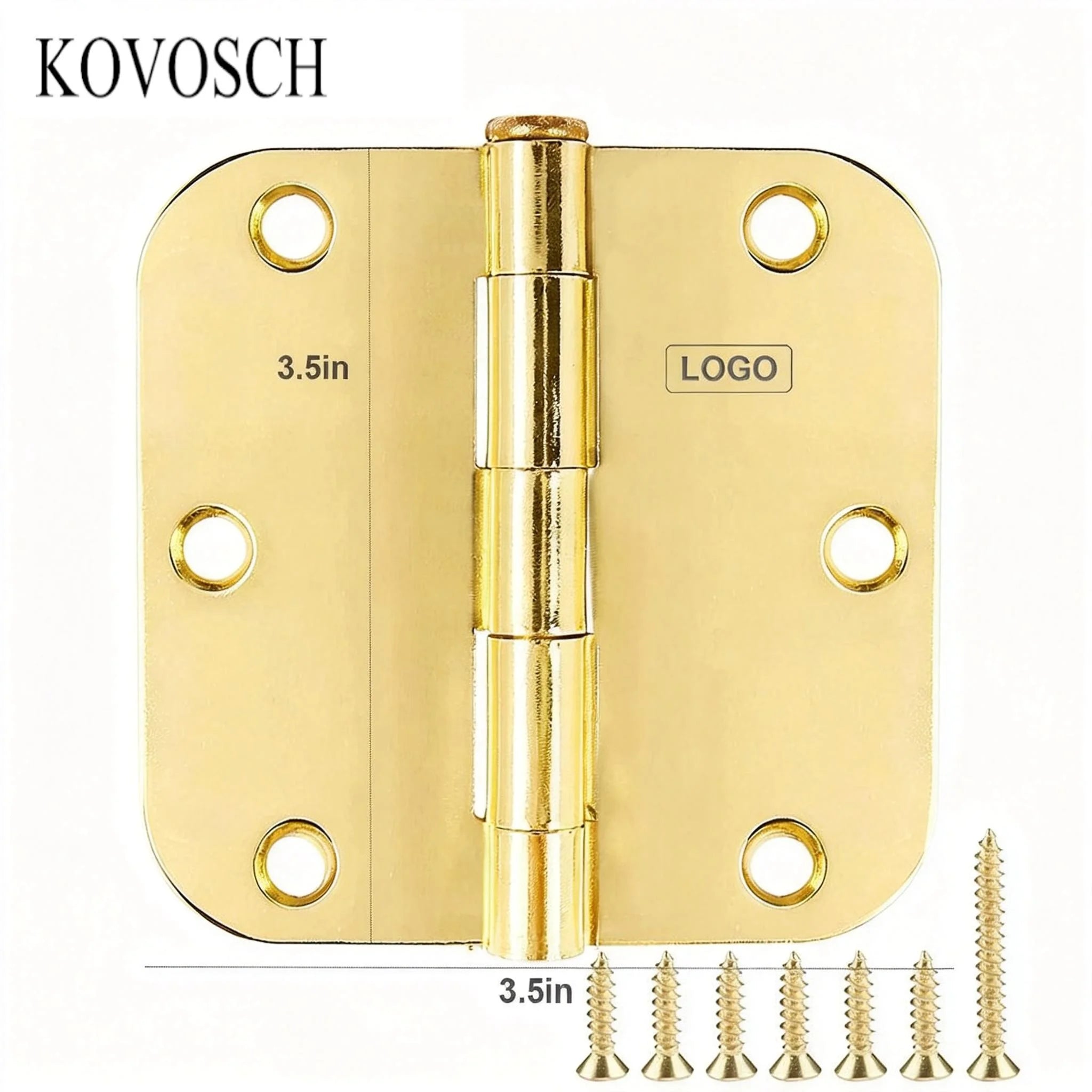 KOVOSCH Metal Hinges America Indoor Iron Material Standard Residential 3.5 Inch 5/8" Radius Rounded Polished Brass Door Hinge