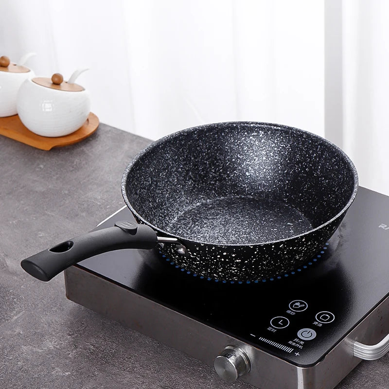 Hot Sale Multiple Sizes Frying Pan Non-stick Maifan Stone Cast Iron Anti-scalding Cookware Set with Lids Wok Pan