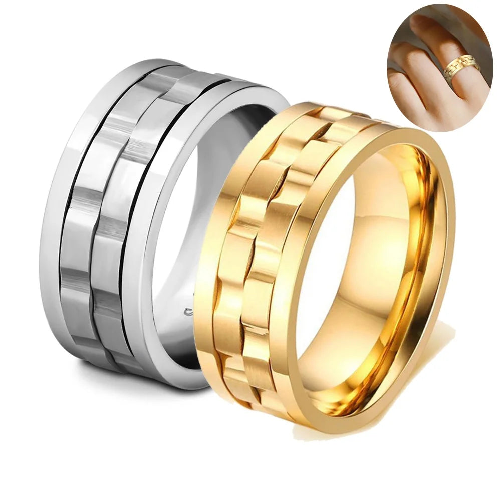 8mm Spinner Ring Customize Logo Size 6-12 Anxiety Stainless Steel Anti Tarnish 18k Gold Engagement Rotating Fidget Ring for Men MegaBDM