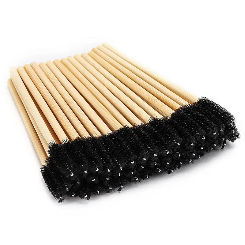 Disposable Wood Handle Mascara Brush Synthetic Hair Eyelash Wand Customizable Color Size & Logo Daily Makeup Use