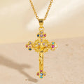 2025 Religious Jewelry Zircon Cross Necklace Charm Necklace 18K Gold Plated Brass Necklace for Women Girls