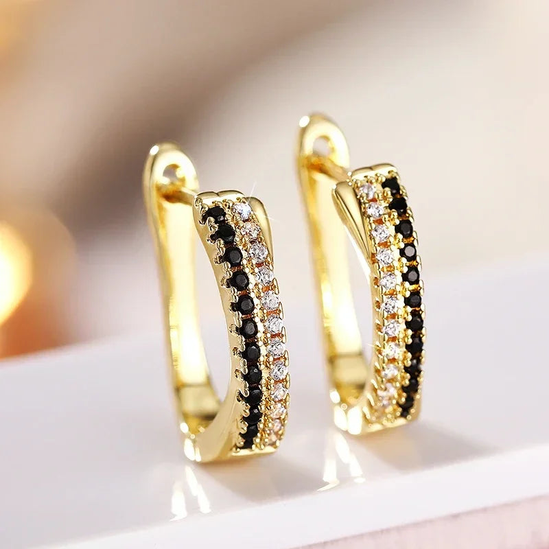 CAOSHI OEM ODM Elegant White/Black Cubic Zirconia Gold Plated Earrings for Fashion Party Women Wedding CZ Hoop Earrings Jewelry