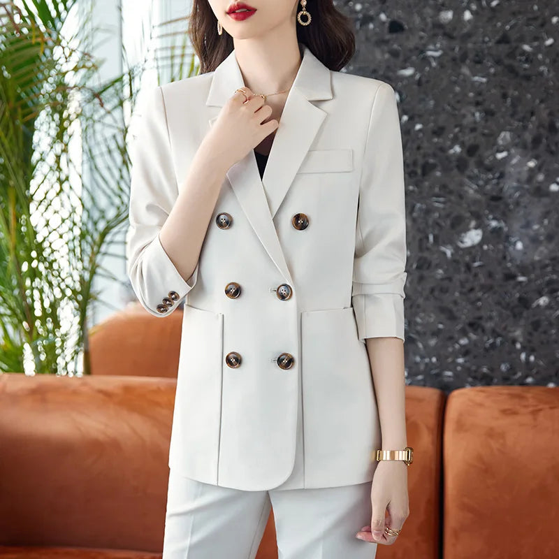 S-4XL Women's Long Sleeved Professional Suit Formal Pants Set Interview Sales Work Clothes 2-piece Set