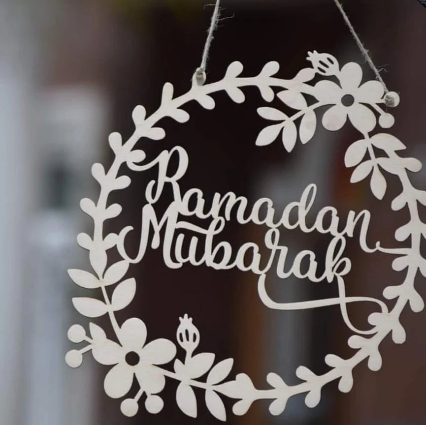 Custom Laser Cutting Rmadan Wreath Unfinished Wood Ramadan Decorations with Wood Wreath