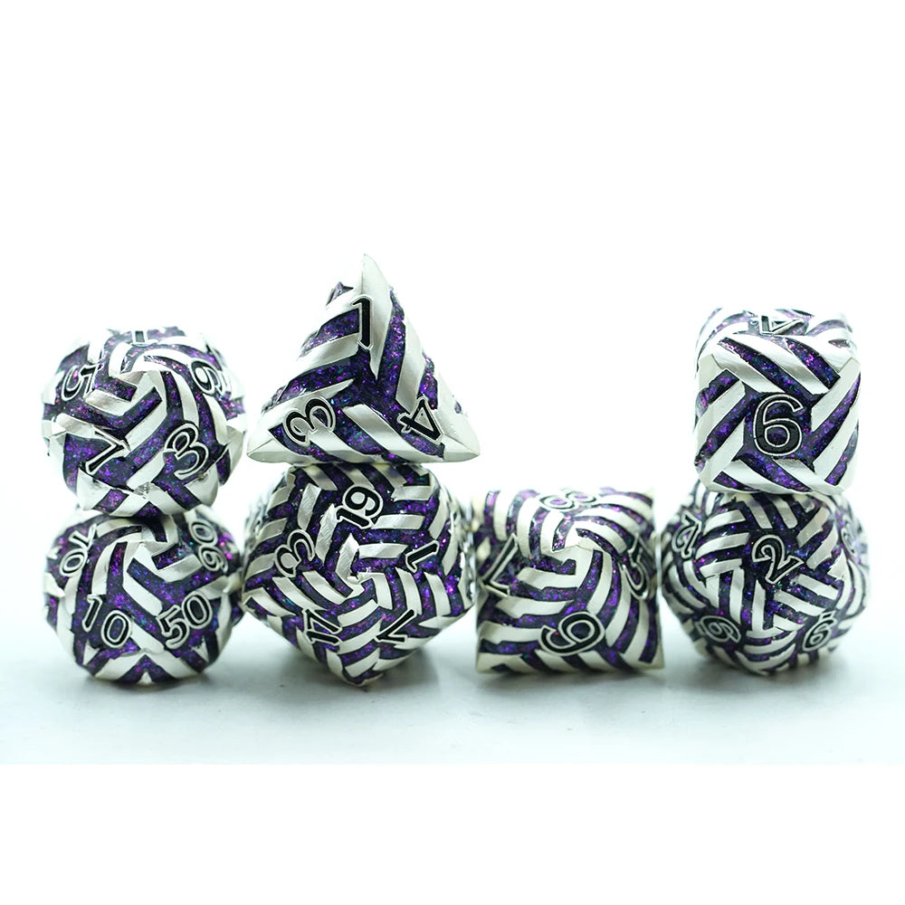 Customizable Purple Mica Stripe DND Dice Set 16mm Square Polyhedral Metal Zinc Alloy Logo for Games