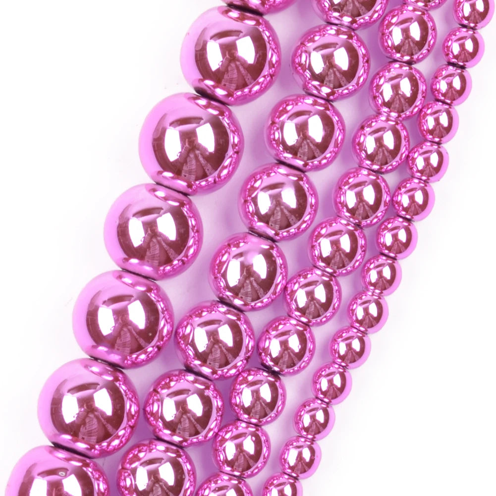 Natural Pink  Hematite Stone Round  Shape Spacer Loose Beads for Jewelry Making DIY Bracelet Accessories