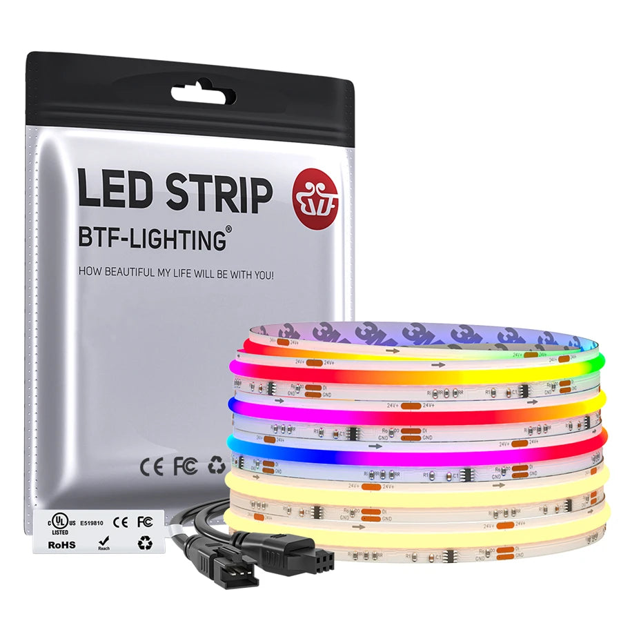 UL Listed FCOB SPI RGBW IC WS2814 RGB Color Warm Cool Natural White Light DC12V 24V RGBW Digital Addressable COB LED Pixel Strip