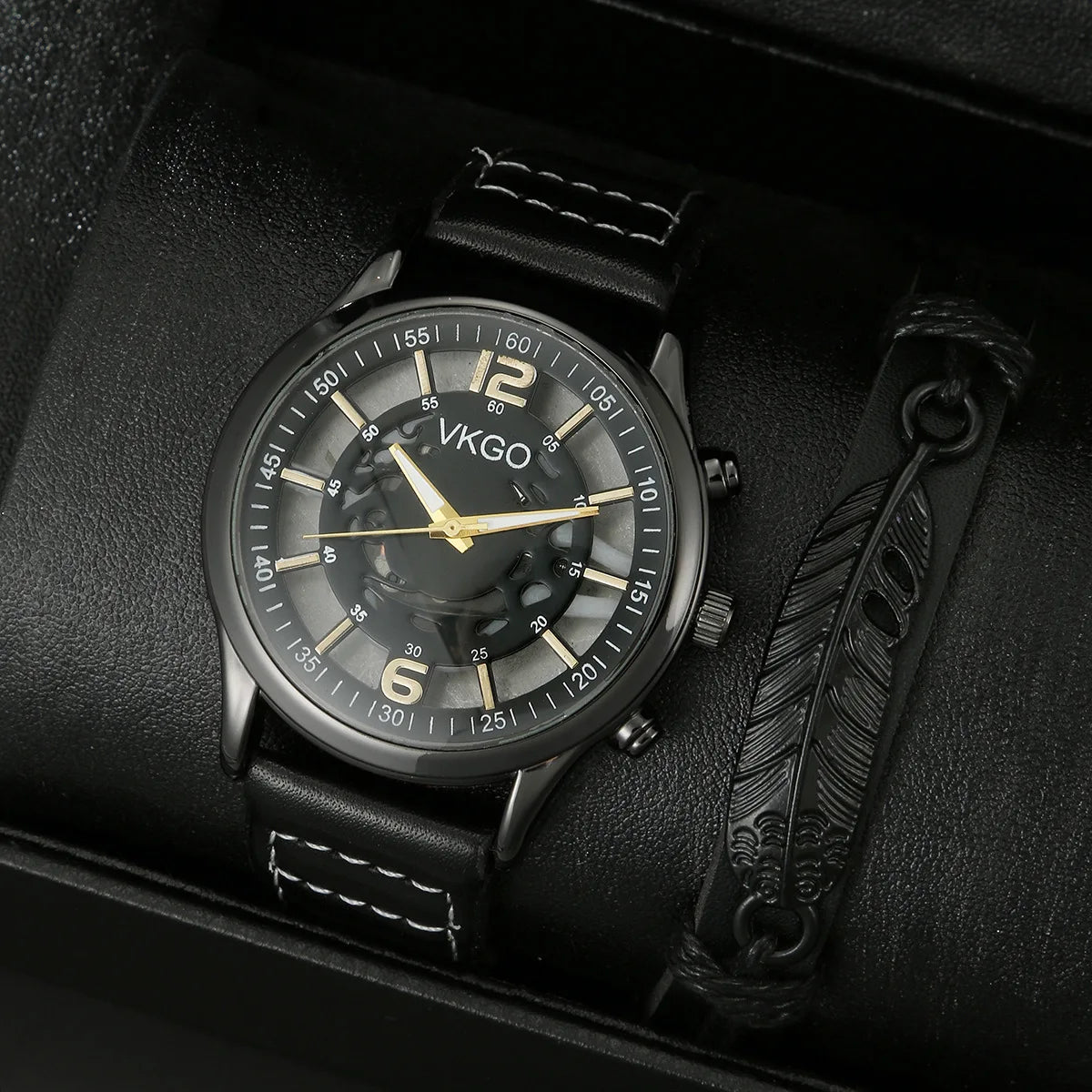Men's Analog Watch 2 Piece Bracelet Set Fashion Men Jewelry