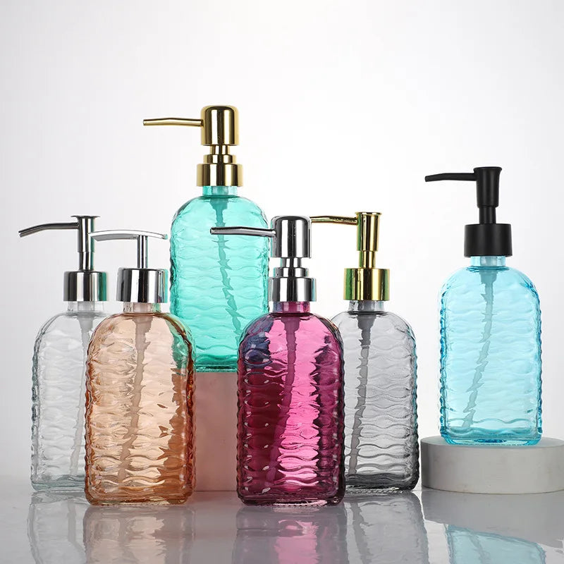 Wholesale 500ml Candy-Colored Glass Dispensing Pump Cleanser Bottle Bathroom Shower Liquid Soap Shampoo Empty Container