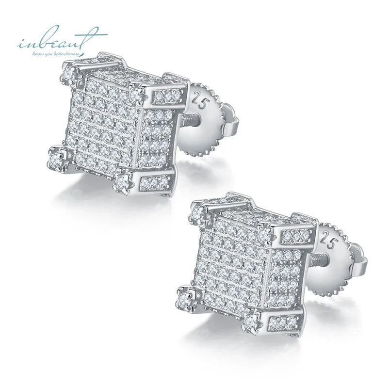 Silver 925 Original Total 3 Carat Brilliant Cut Diamond Test Past Micro D Color Moissanite Square Stud Earrings for Teen Girls